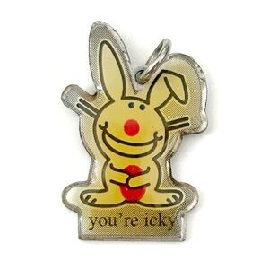 Y2K 2000s Happy Bunny Charm Pendant Yellow Red You're Icky Rabbit Necklace Funny